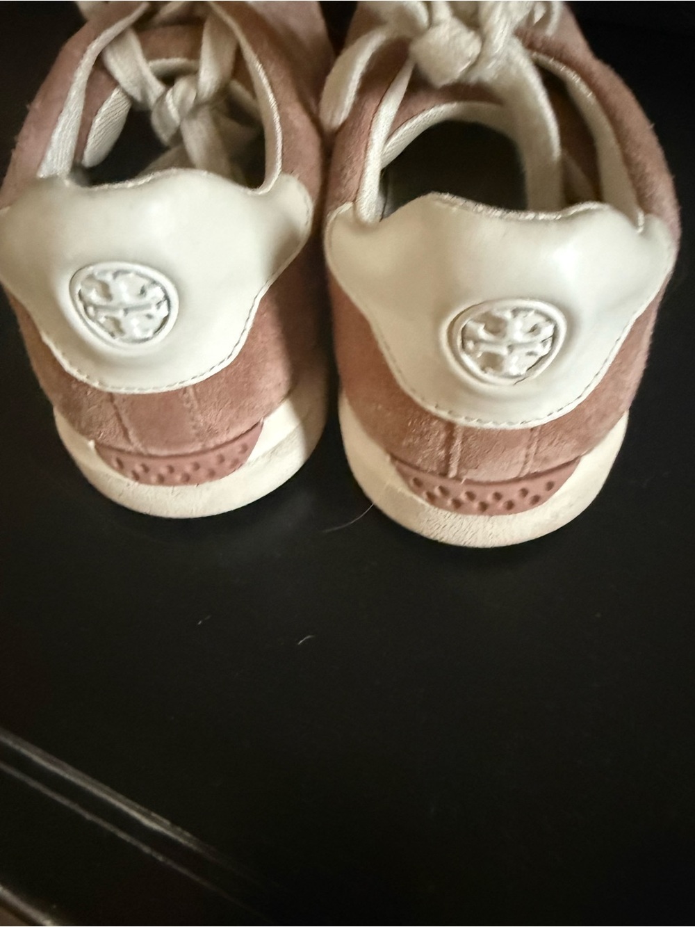 Women’s Tory Burch Suede Lace-Up Sneakers in Dusty Pink and Cream